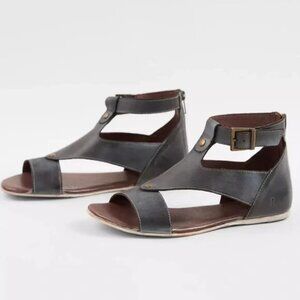 Bed:Stu Roan Black Leather Sandals for Women